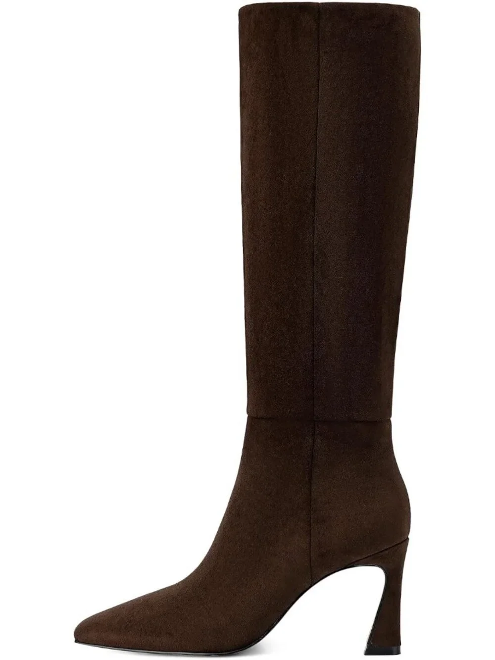 Women's Chocolate Faux Suede Square Toe Side Zipper Fashion Heeled Tall Boots